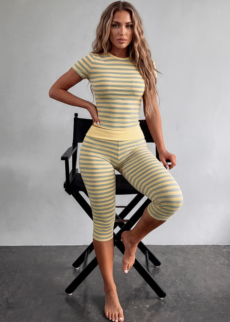 Striped Crop Top & Capri Leggings 2-Piece Set