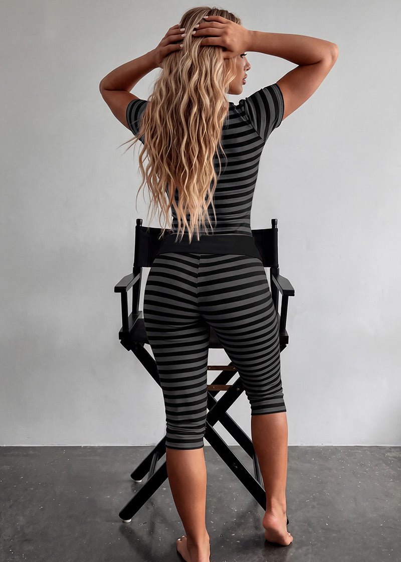 Striped Crop Top & Capri Leggings 2-Piece Set