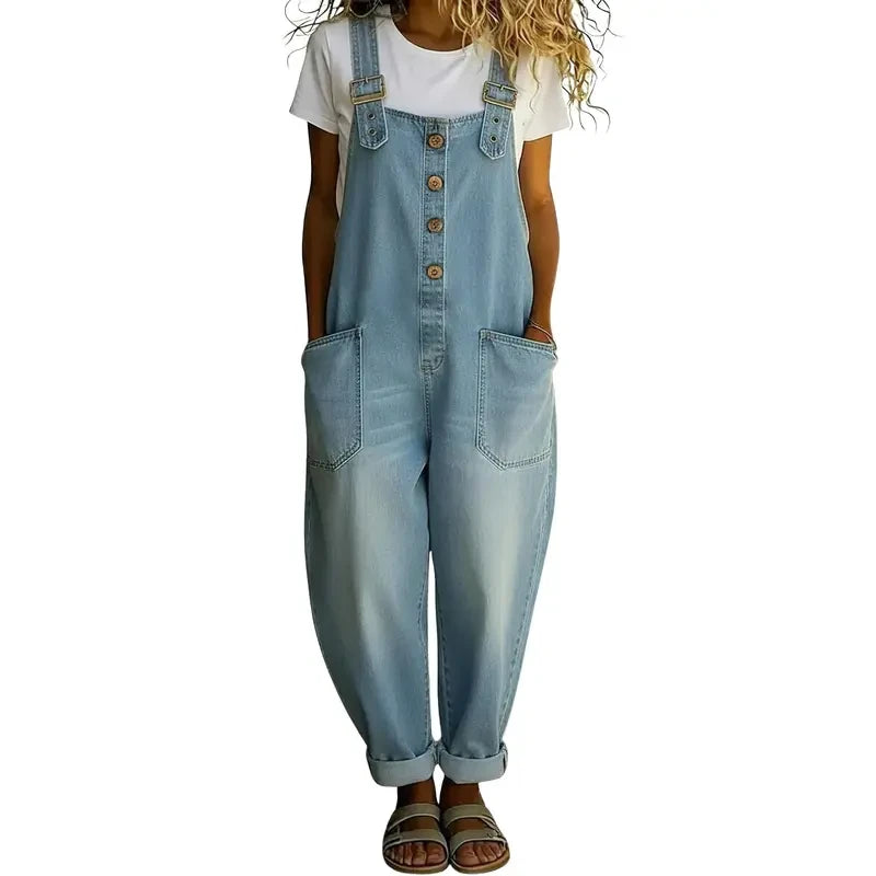 Vintage Wide Leg Denim Overalls