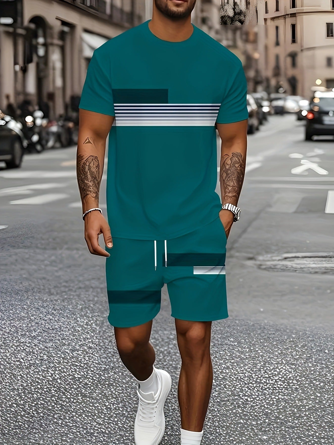 Cross-Border European And American Men'S Short-Sleeved Shorts Suits, Casual Sports Suits, 3D Printing Cross-Border Hot Styles