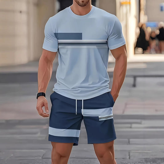 Cross-Border European And American Men'S Short-Sleeved Shorts Suits, Casual Sports Suits, 3D Printing Cross-Border Hot Styles