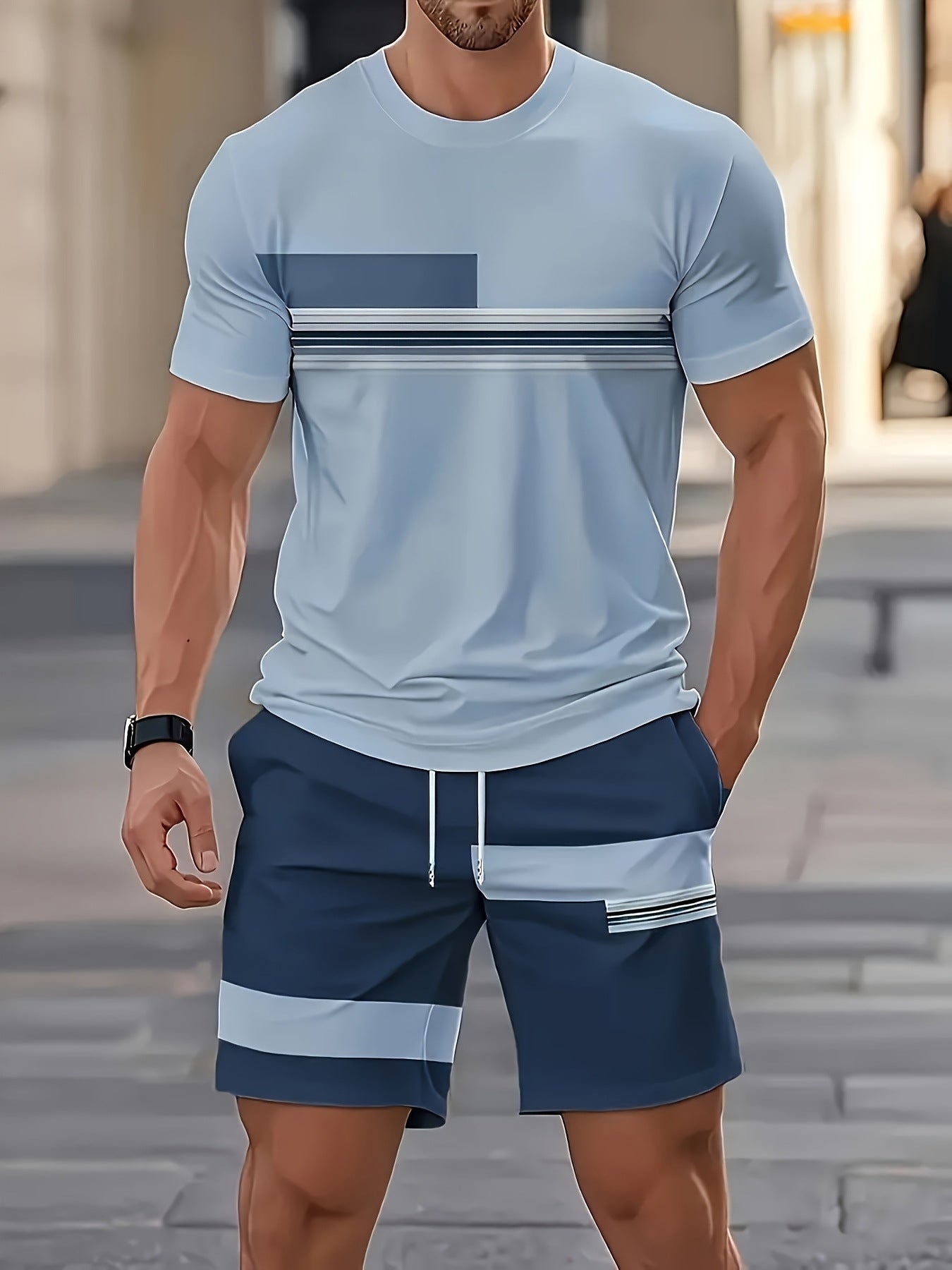 Cross-Border European And American Men'S Short-Sleeved Shorts Suits, Casual Sports Suits, 3D Printing Cross-Border Hot Styles