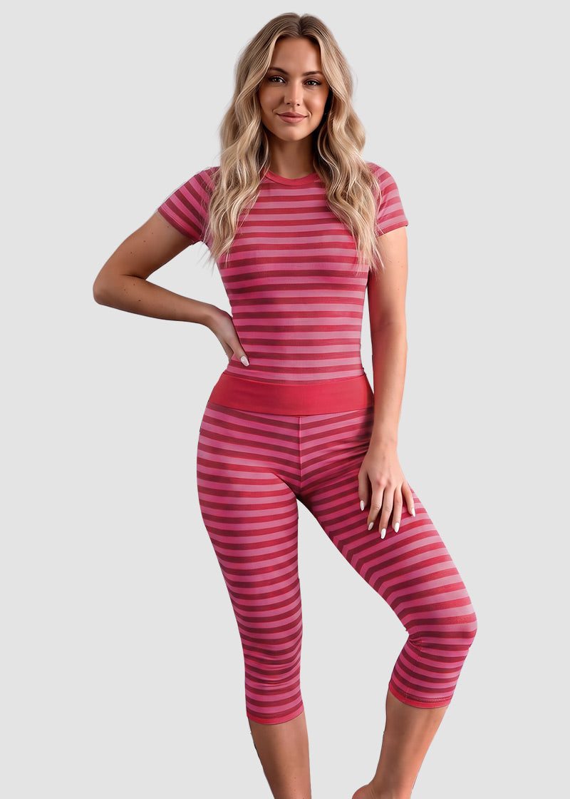 Striped Crop Top & Capri Leggings 2-Piece Set
