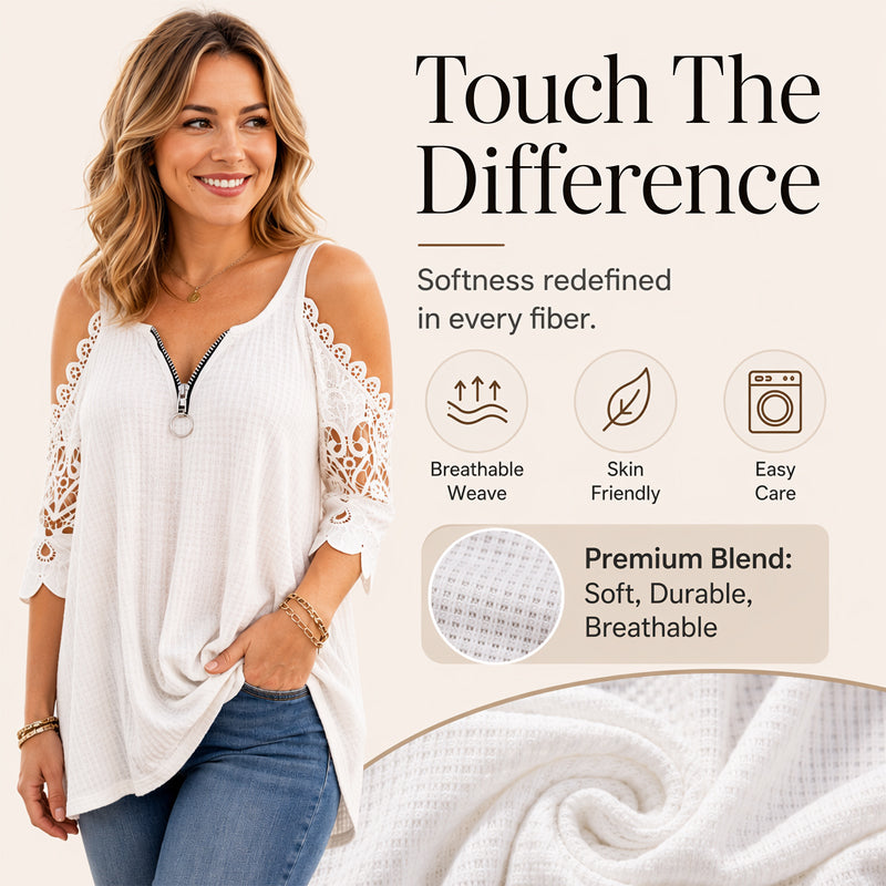 ⏰ 50% OFF⏰ Women's off-the-shoulder lace top with a zipper