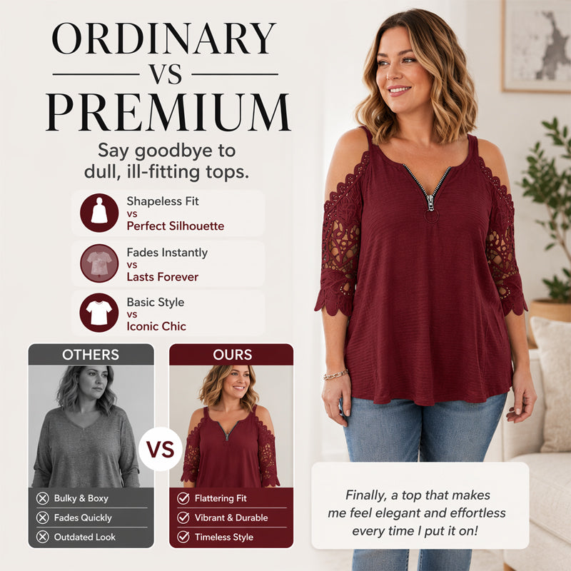 ⏰ 50% OFF⏰ Women's off-the-shoulder lace top with a zipper