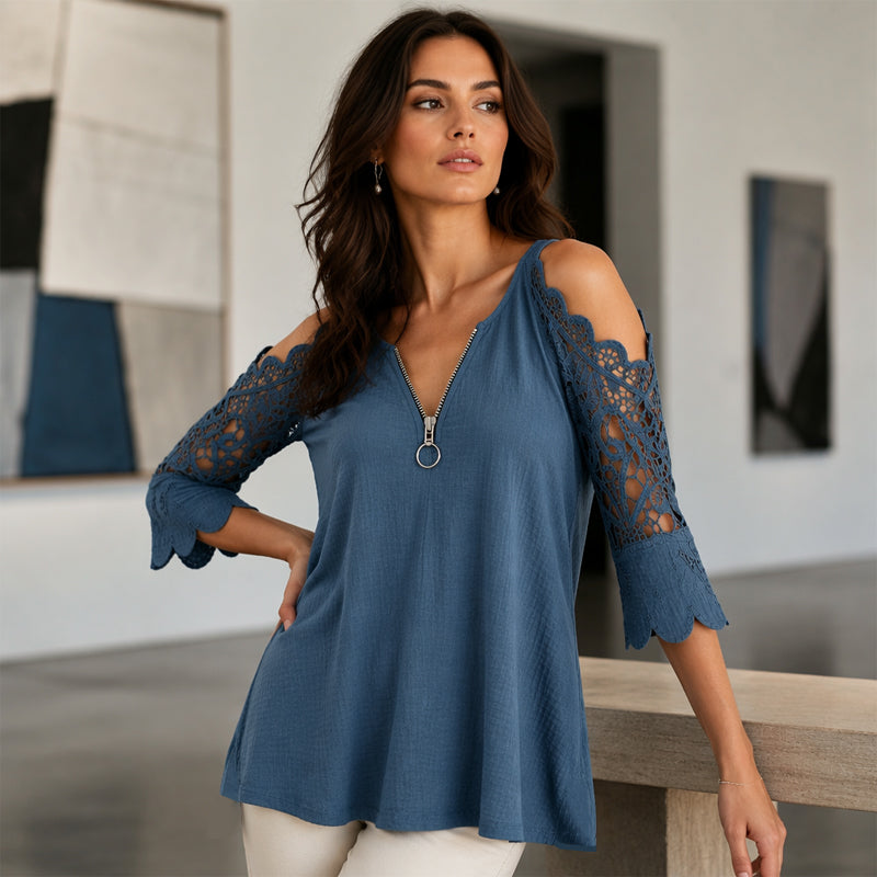 ⏰ 50% OFF⏰ Women's off-the-shoulder lace top with a zipper