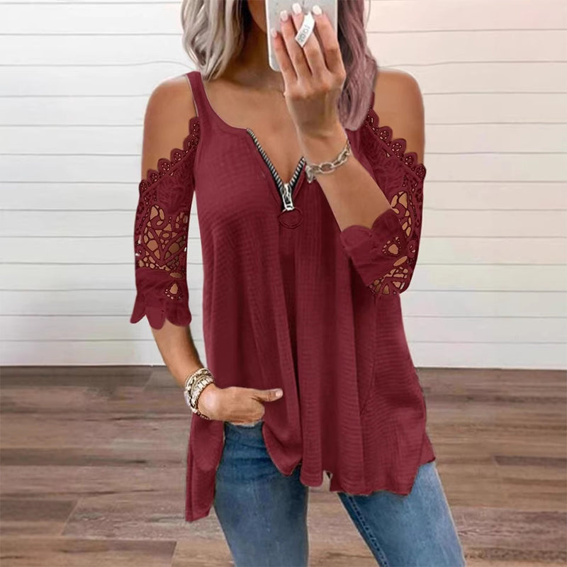 ⏰ 50% OFF⏰ Women's off-the-shoulder lace top with a zipper