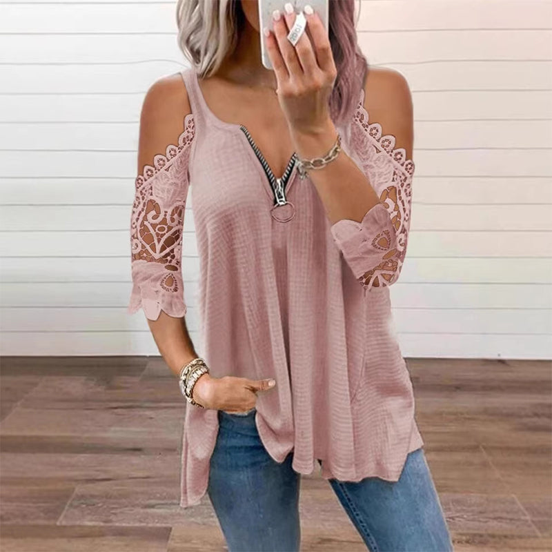 ⏰ 50% OFF⏰ Women's off-the-shoulder lace top with a zipper