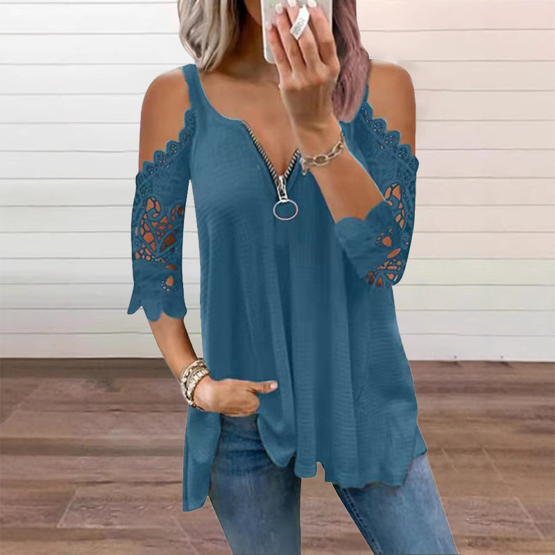 ⏰ 50% OFF⏰ Women's off-the-shoulder lace top with a zipper