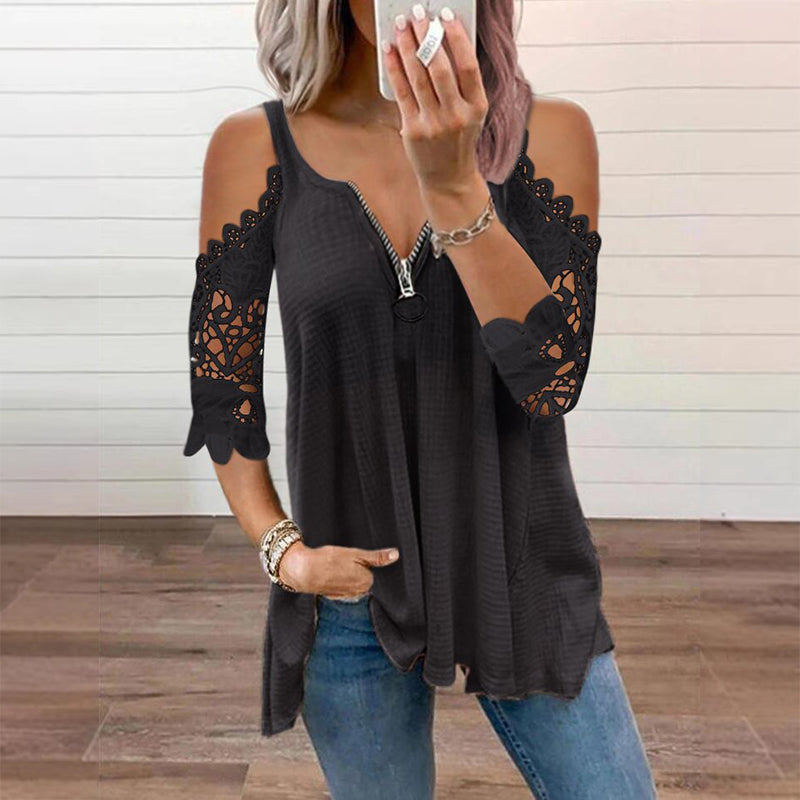 ⏰ 50% OFF⏰ Women's off-the-shoulder lace top with a zipper