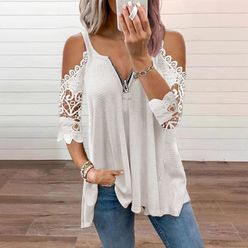 ⏰ 50% OFF⏰ Women's off-the-shoulder lace top with a zipper
